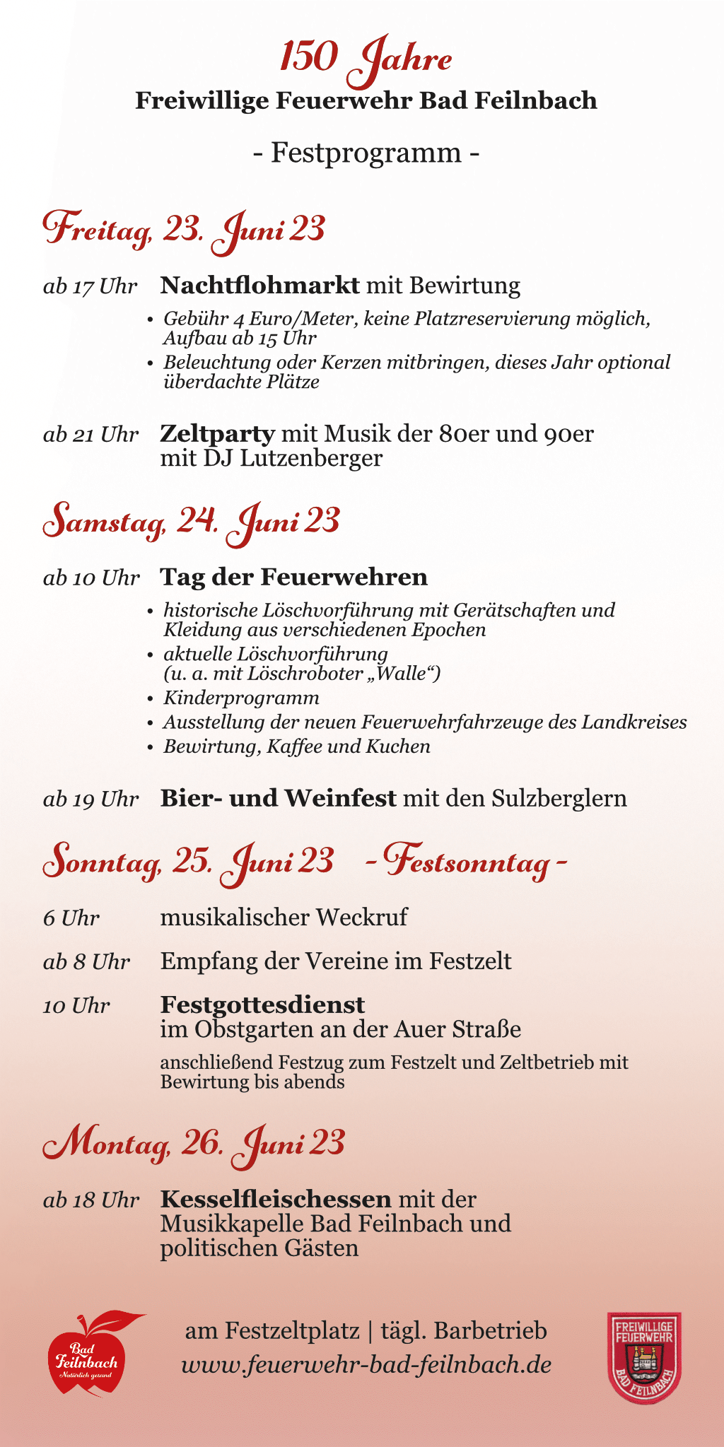 Festprogramm Feuerwehr Bad Feilnbach 
